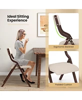 Gymax Folding Dining Chairs Set of 4 Wooden Table Chairs w/ Padded Seat Modern Coffee & Beige