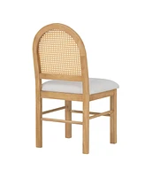 Streamdale Furniture 4 Retro Upholstered Chairs with Rattan Backrests for Dining Room and Kitchen (Natural Wood Wash)