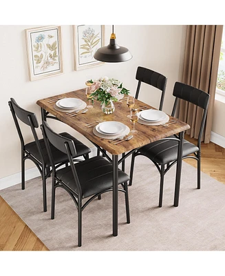 gaomon Dining Table Set, Kitchen Table and Chairs for 4, Table Set with 4 Upholstered Chairs, 5 Piece Dining Table Set,Brown