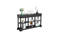 Slickblue Retro Console Sofa Table - Ample Storage Buffet Cabinet with Open Shelves & 3 Drawers for Entryway