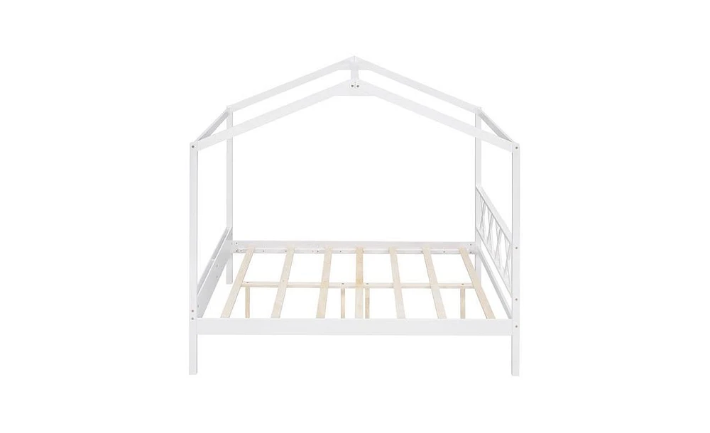 Slickblue Full-Size Wood House Bed with Built-In Storage Space for Kids' Organized Bedroom