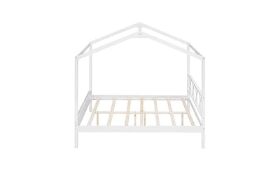 Slickblue Full-Size Wood House Bed with Built-In Storage Space for Kids' Organized Bedroom