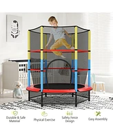 Gymax 55'' Kids Trampoline Recreational Bounce Jumper W/Safety Enclosure Net Heavy-duty