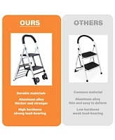 Flynama Portable 4 in. 2 Step Ladder Folding Step Stool, Folding Dual-Purpose Stair Car Tpr Wheels Load Capacity 265 lbs.