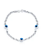 Bling Jewelry Delicate Turkish Spiritual Protection Amulet Station Chain Link Evil Eye Blue Evil Eye Charm Bracelet For Women Sterling Silver 7.5 Inch