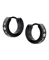 Bling Jewelry Usa Stars Hoop Earrings Laser Etched Silver Tone Stainless Steel