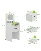 Famapy Vanity White Closet Drawer With Light Mirror And Stool