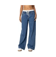 Edikted Women's Drawstring Boxer Detail Jeans