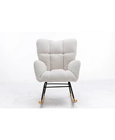 Streamdale Furniture Mid Century Modern Teddy Fabric Tufted Upholstered Rocking Chair Padded Seat For Living Room Bedroom, Ivory White