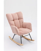 Streamdale Furniture Mid Century Modern Velvet Tufted Upholstered Rocking Chair Padded Seat for Living Room Bedroom, Pink