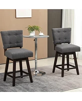 Streamdale Furniture Counter Height Bar Stools Set of 2, Fabric Tufted Swivel Barstools 26.5 Inch Seat Height with Rubber Wood Legs and Footrest for D