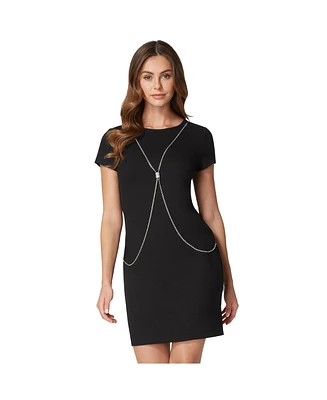 Bebe Women's T-shirt Rib Body Chain Dress, Black, Medium