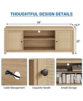 gaomon Tv Stand for 75 Inch Tv, Rattan Entertainment Center with Storage, Wood Tv & Media Console