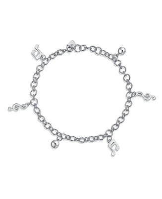 Bling Jewelry Dangling Bells Clef Music Notes Charm Anklet Ankle Bracelet Charm Bracelet For Musician Women Teacher Student .925 Sterling Silver