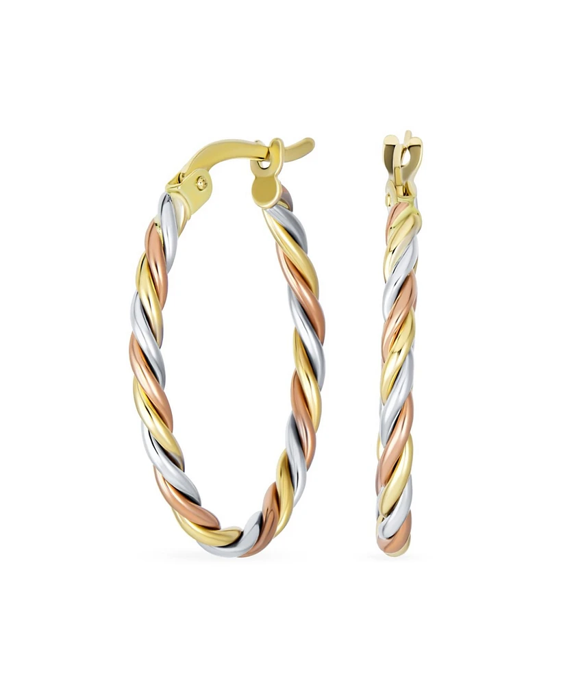 Bling Jewelry Real 14K Tricolor Gold 3 Strand Twist Cable Oval Hoop Earrings