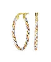 Bling Jewelry Real 14K Tricolor Gold 3 Strand Twist Cable Oval Hoop Earrings