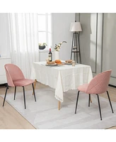 Sugift Set of 2 Upholstered Velvet Dining Chair with Metal Base for Living Room-Pink