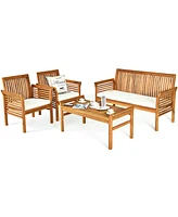 Sugift 4 Pieces Outdoor Acacia Wood Sofa Furniture Set