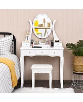 Sugift 10 Dimmable Lights Vanity Table Set with Lighted Mirror and Cushioned Stool-White