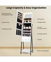 Sugift Lockable Freestanding Jewelry Organizer with Full-Length Frameless Mirror-White
