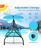 Sugift 3 Seat Outdoor Porch Swing with Adjustable Canopy-Blue