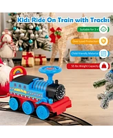 Sugift 6V Electric Kids Ride On Car Toy Train with 16 Pieces Tracks-Navy