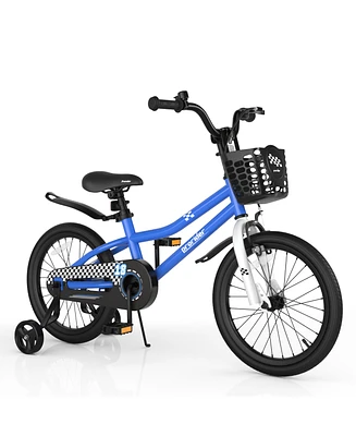 Sugift 18 Feet Kids Bike with Removable Training Wheels-Navy