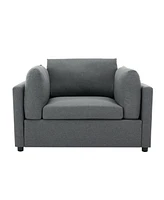 Modern Oversized Armchair with Ottoman, Single Sofa with Lumbar Support, Accent Chair, Reading Chair for Bedroom, Living Room, Dark Grey
