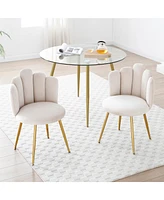 Streamdale Furniture Modern Velvet Dining Chairs Set of 2, Upholstered Woven Dining Chair with Golden Metal Legs, Upholstered Dining Chairs for Dining