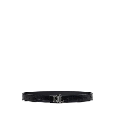 Lauren Ralph Women's Logo Reversible Croc-Embossed Belt