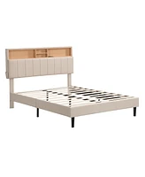 Slickblue Upholstered Platform Bed with Storage Headboard and Usb Port for Convenient Bedroom Organization