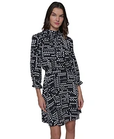 Karl Lagerfeld Paris Women's Dot-Print Mock-Neck 3/4-Sleeve Dress