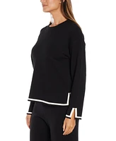 Three Dots Women's Hazel Contrast-Trim Split-Cuff Sweater