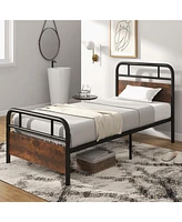 Sugift Twin Size Bed Frame with Industrial Headboard