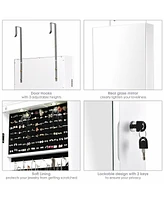 Sugift Wall and Door Mounted Mirrored Jewelry Cabinet with Lights-White