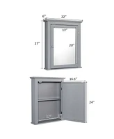 Sugift Bathroom Mirror Cabinet Wall Mounted Adjustable Shelf Medicine Storage-Gray