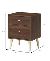 Sugift 2-Drawer Nightstand Beside End Side Table with Rubber Legs-Brown