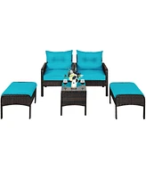 Sugift 5 Pieces Patio Rattan Furniture Set Sofa