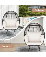 Sugift Oversized Patio Rattan Egg Lounge Chair with 4 Cushions-Brown
