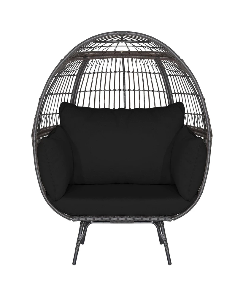 Sugift Oversized Indoor Wicker Egg Chair with Sturdy Metal Frame for Patio-Black