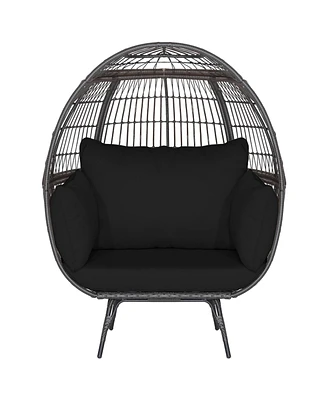 Sugift Oversized Indoor Wicker Egg Chair with Sturdy Metal Frame for Patio-Black