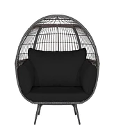 Sugift Oversized Indoor Wicker Egg Chair with Sturdy Metal Frame for Patio-Black