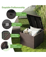 Sugift 72 Gallon Rattan Outdoor Storage Box with Zippered Liner and Solid Pneumatic Rod