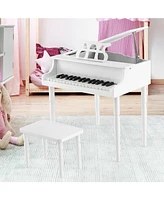 Sugift 30-Key Wood Toy Kids Grand Piano with Bench and Music Rack-White