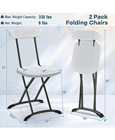 Sugift 2 Pieces Outdoor Folding Chair Set with Sturdy Frame and Ergonomic Backrest-White