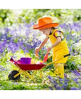 Sugift Outdoor Garden Backyard Play Toy Kids Metal Wheelbarrow-Red