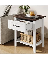 gaomon Nightstands, End Table with Drawer, Side Table for Living Room, 2 Tiers Storage Shelves Bedside Table,2pcs-White