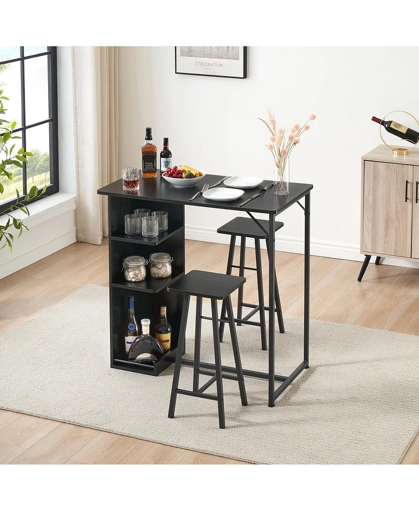 gaomon Small Bar Table and Chairs Set for 2, 3-Piece Bar Table Set with 3 Tier Storage Shelves