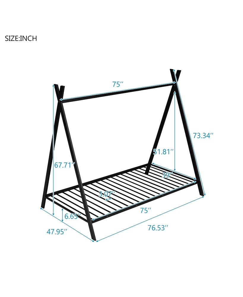 Slickblue Kids Wooden House Tent Bed Frame with Canopy Fun Playhouse Design & Sturdy Build