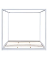 Slickblue White King Size Canopy Platform Bed with Support Legs Elegant Design for Stylish Bedrooms